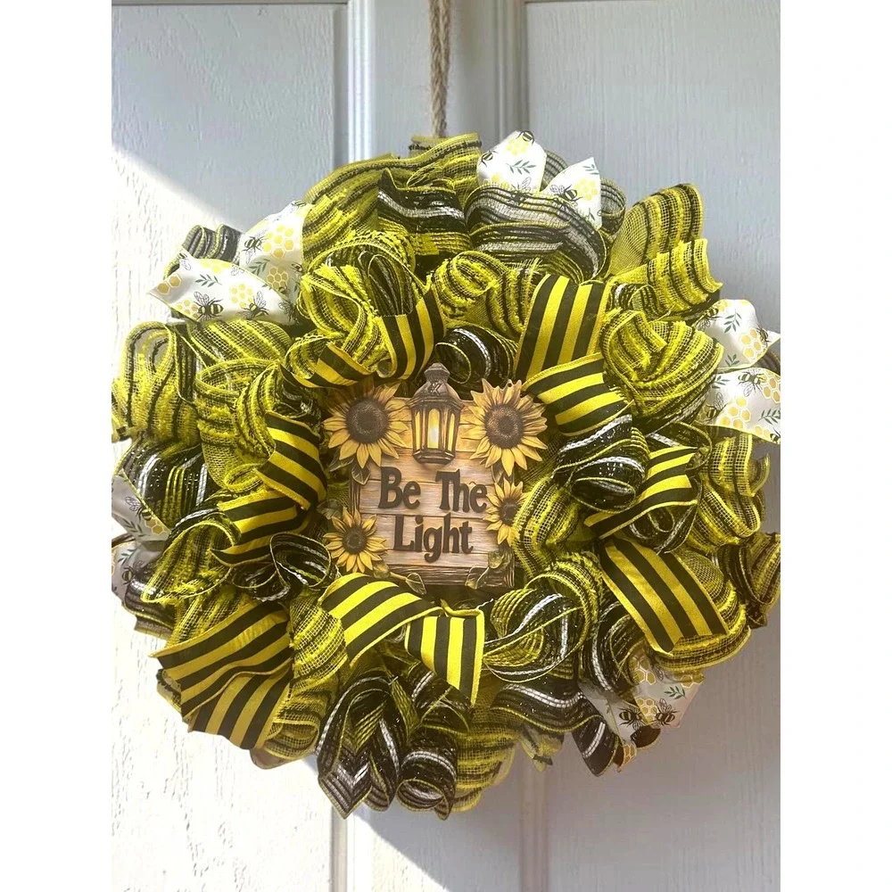 Handmade Bee Wreath: Vibrant Yellow, Black, Honeycomb Decor for Front Door